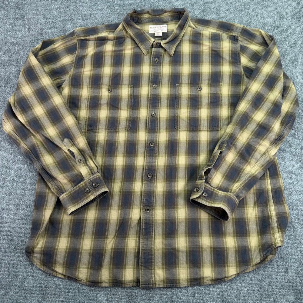 Filson Shirt Mens 3XL Brown Plaid Cotton Button Up Long Sleeve